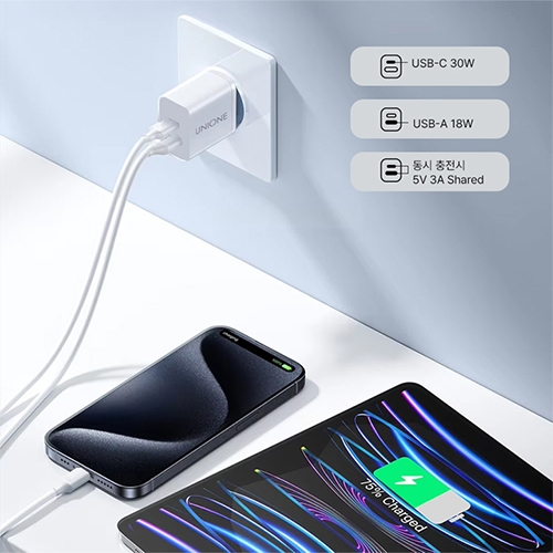 [유니원커머스] 2포트 초고속 미니 PC 충전기 30W