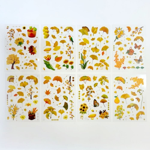 가을낙엽8장 은행잎/단풍잎 투명방수스티커