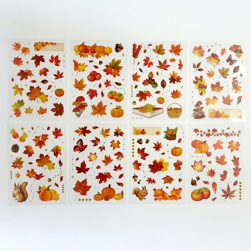 가을낙엽8장 은행잎/단풍잎 투명방수스티커