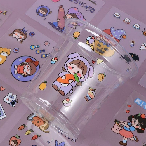 귀여운 일러스트그림 투명/방수 스티커1통