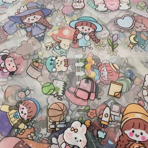 귀여운 일러스트그림 투명/방수 스티커1통