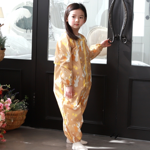 베베슈에뜨 유아동 오리지널 원단 방수 올인원 전신 미술가운, 방수 두건 세트