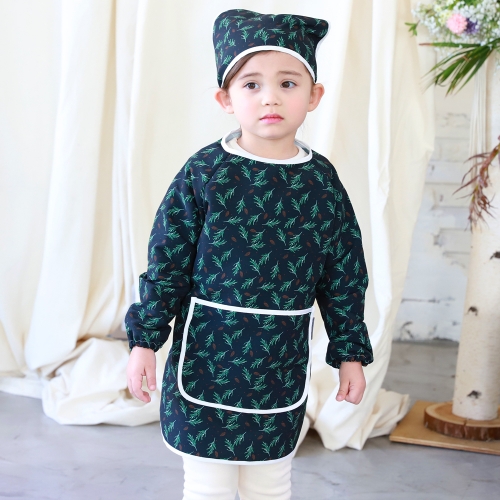 베베슈에뜨 유아동 시바견류 방수 긴팔 미술가운, 방수 두건 세트