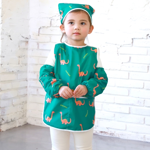 베베슈에뜨 유아동 시바견류 방수 민소매 앞치마, 방수 두건, 방수 팔토시 세트