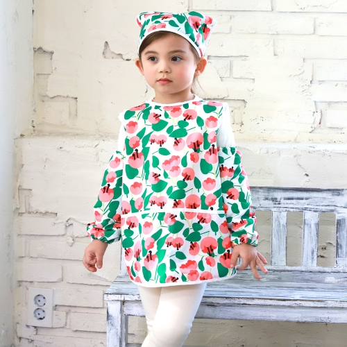 베베슈에뜨 유아동 시바견류 방수 민소매 앞치마, 방수 두건, 방수 팔토시 세트