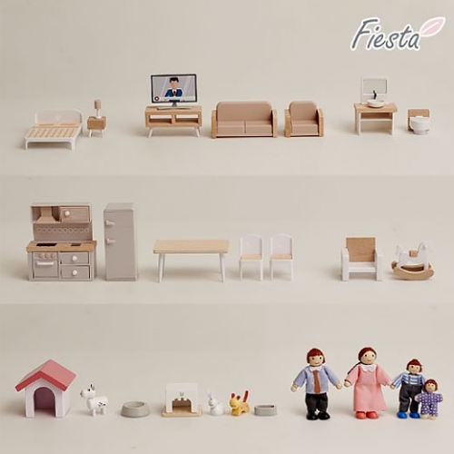 [키즈비전]피에스타 인형의집 패밀리 인형 가구 세트