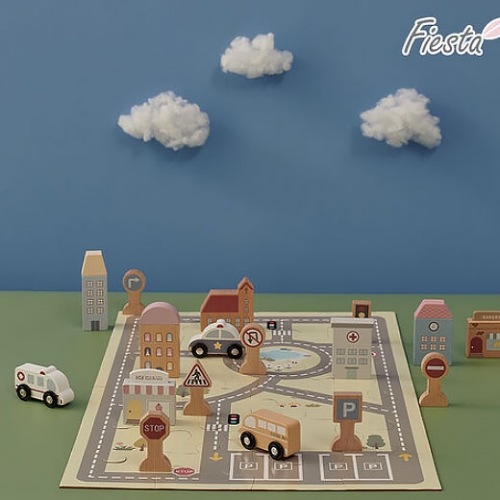 [키즈비전]피에스타 빌리지 자동차 도로 세트 교통놀이 역할놀이