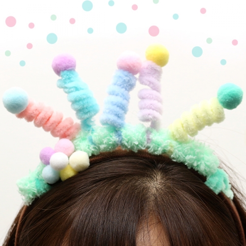파스텔 폼폼 모루 머리띠