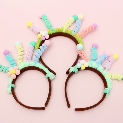 파스텔 폼폼 모루 머리띠