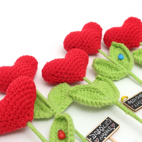 뜨개 하트 꽃 화분