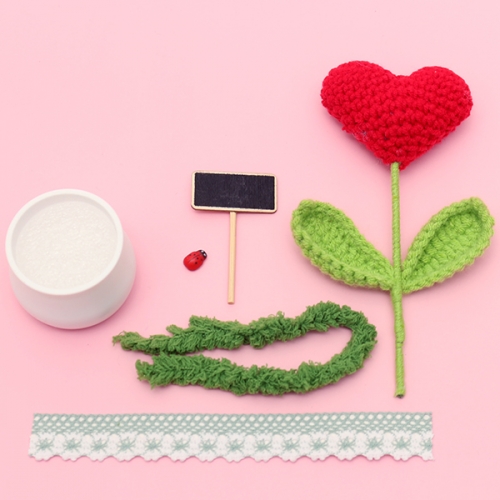 뜨개 하트 꽃 화분