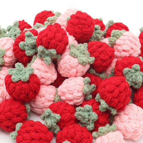 딸기 뜨개 꽃 키링