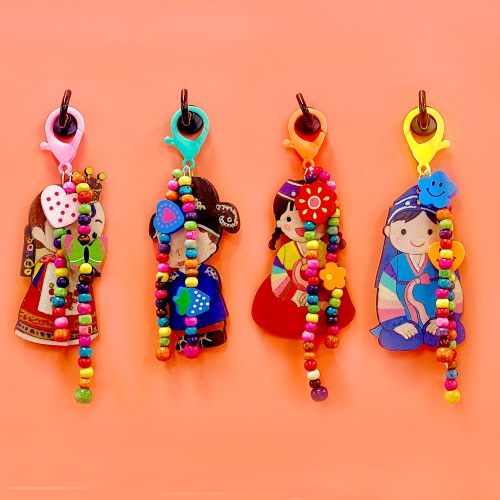 전통공예 나무전통비즈(전통의상1쌍세트) 키링만들기