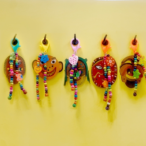 전통공예 나무전통비즈(전통탈3세트) 키링만들기