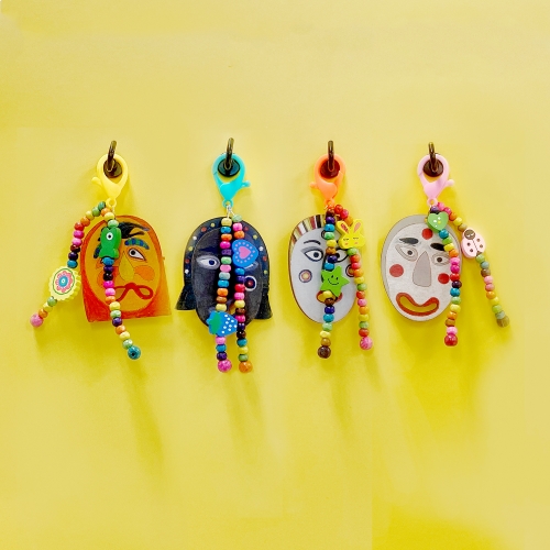 전통공예 나무전통비즈(전통탈3세트) 키링만들기