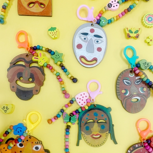 전통공예 나무전통비즈(전통탈3세트) 키링만들기