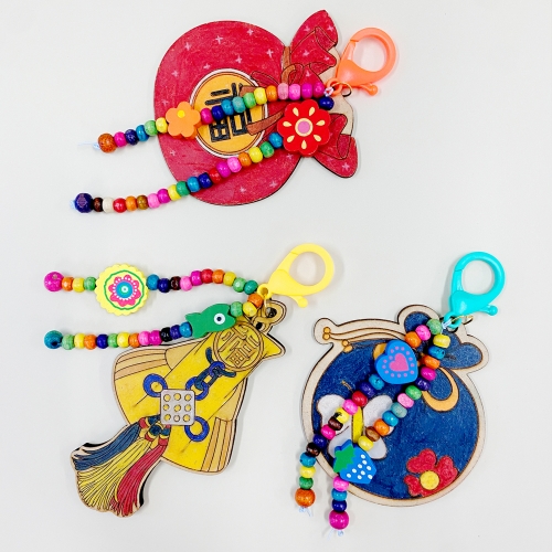 전통공예 나무전통비즈(복주머니3세트) 키링만들기