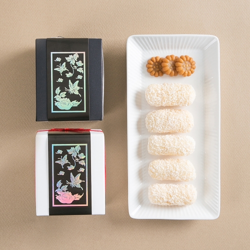 [답례품] 명절 자개 전통 한과 선물 구디백 (유과5개+미니꿀약과3개+무료라벨)