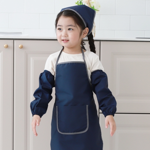 베베슈에뜨 유아동 딥파스텔 방수 앞치마, 방수 두건, 방수 팔토시 세트