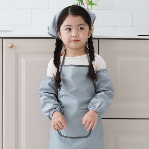 베베슈에뜨 유아동 딥파스텔 방수 앞치마, 방수 두건, 방수 팔토시 세트