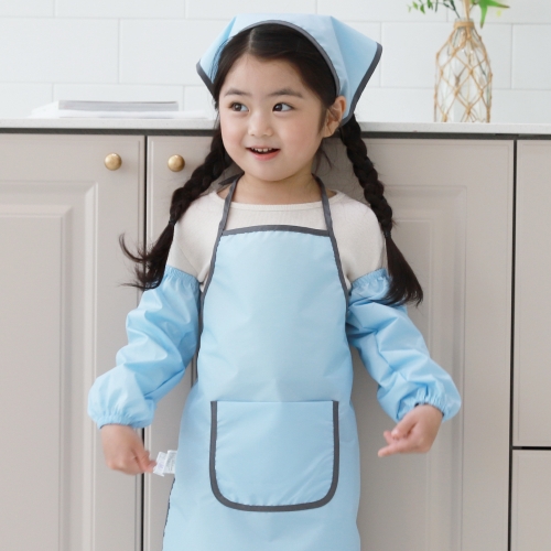 베베슈에뜨 유아동 딥파스텔 방수 앞치마, 방수 두건, 방수 팔토시 세트