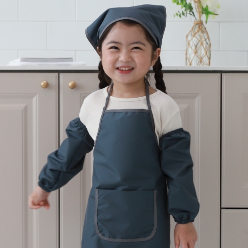 베베슈에뜨 유아동 딥파스텔 방수 앞치마, 방수 두건, 방수 팔토시 세트