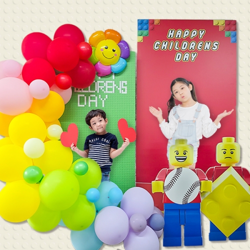 [파티붕붕] 레고 포토존 세트 07 / 레인보우 풍선 가랜드 생일 어린이날 블럭 대형 판넬 포토존 꾸미기