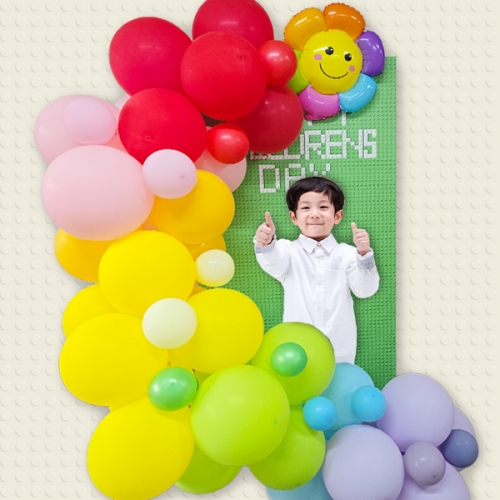 [파티붕붕] 레고 포토존 세트 07 / 레인보우 풍선 가랜드 생일 어린이날 블럭 대형 판넬 포토존 꾸미기