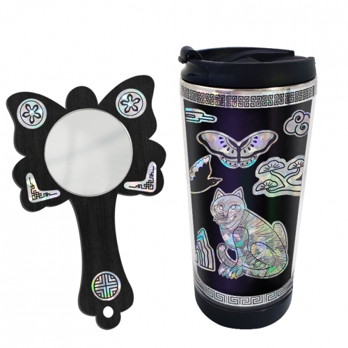 홀로그램 전통자개 스티커 - 학과 나비 2매