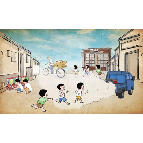 [파티붕붕]D3887 레트로 복고 현수막 / 문방구 소독차 옛날놀이 현수막 포토존 제작