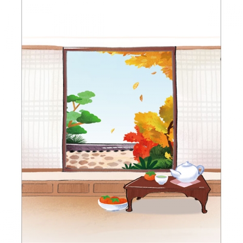 [파티붕붕]D3373 가을 배경 현수막 / 한옥문 전통창호 단풍나무 현수막 제작