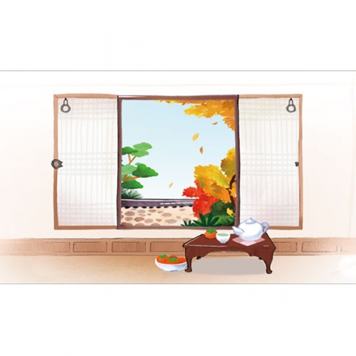 [파티붕붕]D3373 가을 배경 현수막 / 한옥문 전통창호 단풍나무 현수막 제작