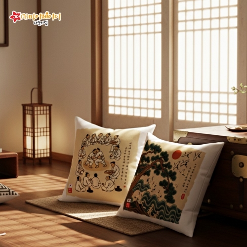 한국 민속 민화 k 한류 케이팝 k컬쳐 디자인 답례품 선물용 미니 배색 캔바스 쿠션커버(솜포함)