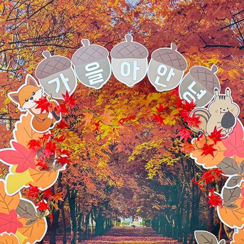 [파티붕붕] 안녕 가을 포토존 136 / 대형 가을 단풍잎 판넬 가을아 안녕 다람쥐 포토존 보드 장식