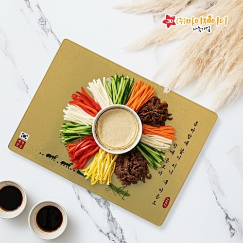 K 한류 전통 민속 민화 설 추석 선물 답례품 인테리어 타일 항균 플레이팅 강화 유리 도마-소