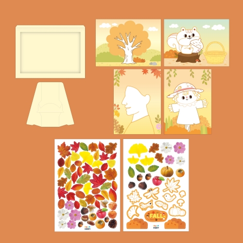 [오늘놀이] 가을 열매 입체 팝업 액자 만들기(도안 4장/꾸미기 스티커 포함/KC인증)