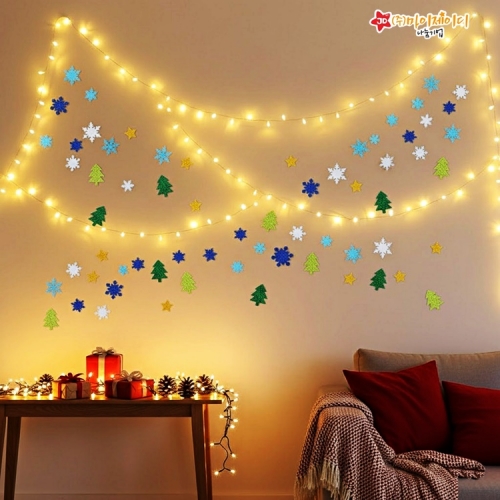 DIY 만들기 꾸미기 크리스마스 폼폼이 스티커 반짝이 미니트리 모양 스티커 140개