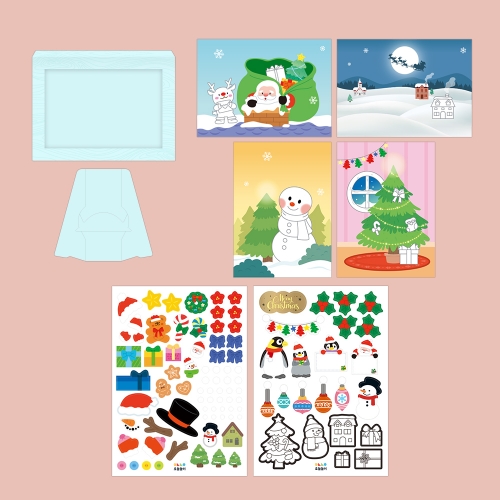 [오늘놀이] 겨울 풍경 입체 팝업 액자 만들기(도안 4장/꾸미기 스티커 포함/KC인증)