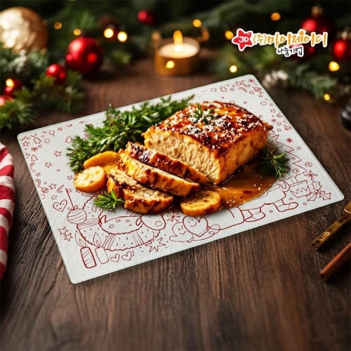 메리크리스마스 선물 답례품 홈파티 항균 플레이팅 강화 유리 도마 드로잉 크리스마스-대