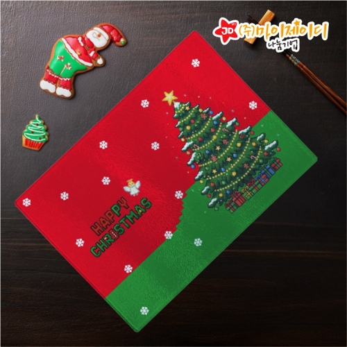 거운 크리스마스 선물 답례품 홈파티 항균 플레이팅 보드 강화 유리 도마 픽셀 크리스마스-소