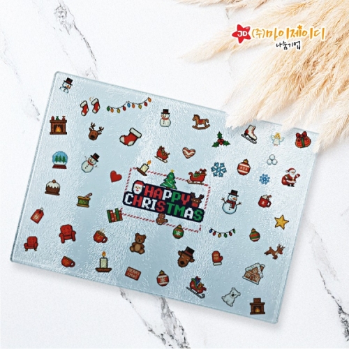 거운 크리스마스 선물 답례품 홈파티 항균 플레이팅 보드 강화 유리 도마 픽셀 크리스마스-소
