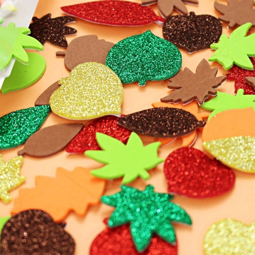 DIY 만들기 꾸미기 반짝이 펄 가을 낙엽 단풍 나뭇잎 스티커 대용량(약140개)