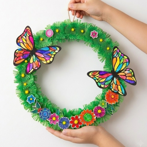 꽃나비 리스만들기 diy 키트 유치원 어린이집 미술수업(1인용,10인용)