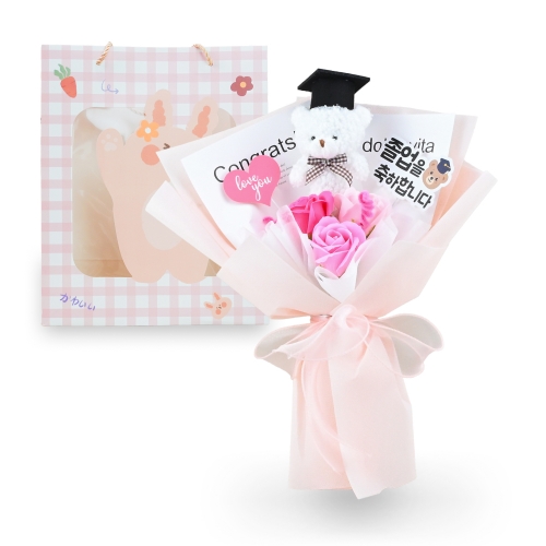 토이토 곰돌이 인형 비누꽃 졸업식 꽃다발 종이가방 조화 졸업 선물 세트