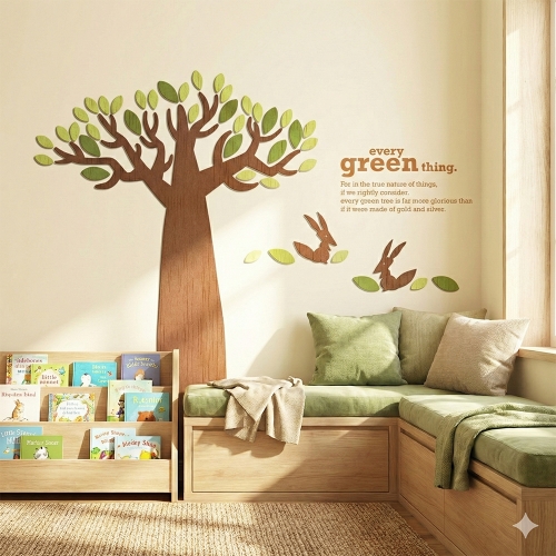 W04 어린이집 유치원 환경구성 바오밥나무 여우 우드 입체 벽장식 포인트 스티커