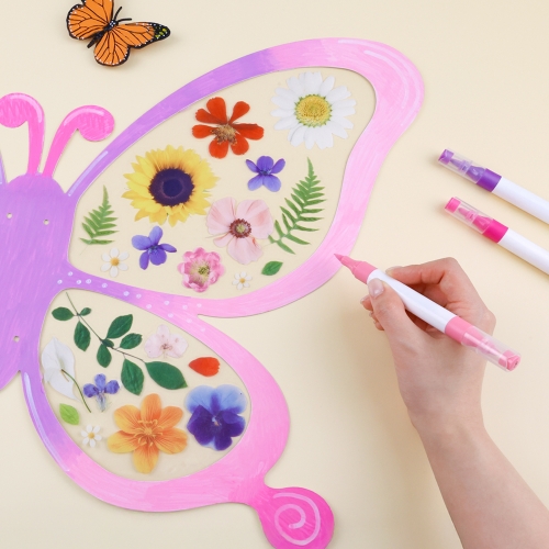 [오늘놀이][4/6 순차발송] 압화꽃 나비 날개 만들기(곤충/역할놀이/압화 스티커 포함/KC인증)