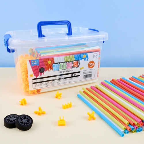 [오늘놀이] 빨대 블록 505pcs(보관 박스/바퀴, 특수 커넥터/설명서 포함/KC인증)