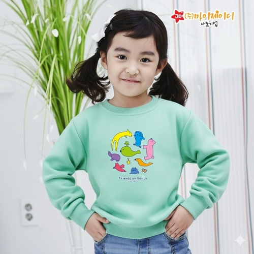 국산 고급 특양면 맨투맨 긴팔 티셔츠_환경사랑 플래닛프렌즈(아동성인)