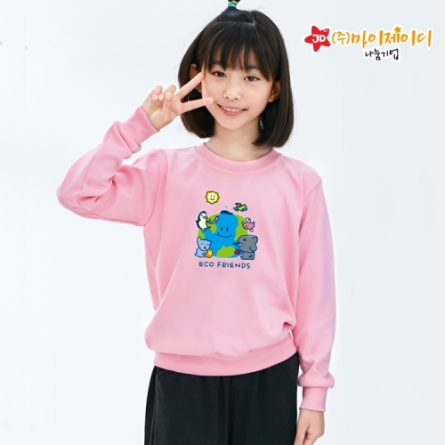 국산 고급 특양면 맨투맨 긴팔 티셔츠_환경캠페인 에코프렌즈(아동성인)