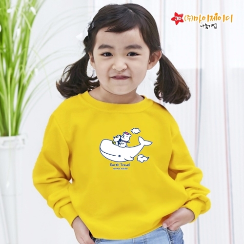 국산 고급 특양면 맨투맨 긴팔 티셔츠_환경캠페인 하늘고래항공사(아동성인)